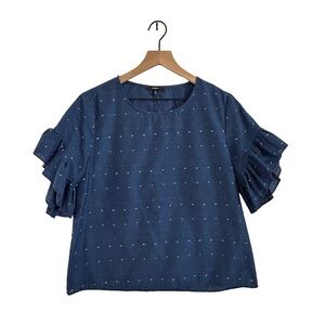 Blue Ruffle Sleeve Top